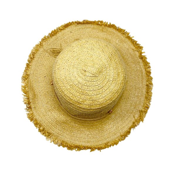 Tan Raw Edge Wide Brim Sun Hat OS - Picture 6 of 15